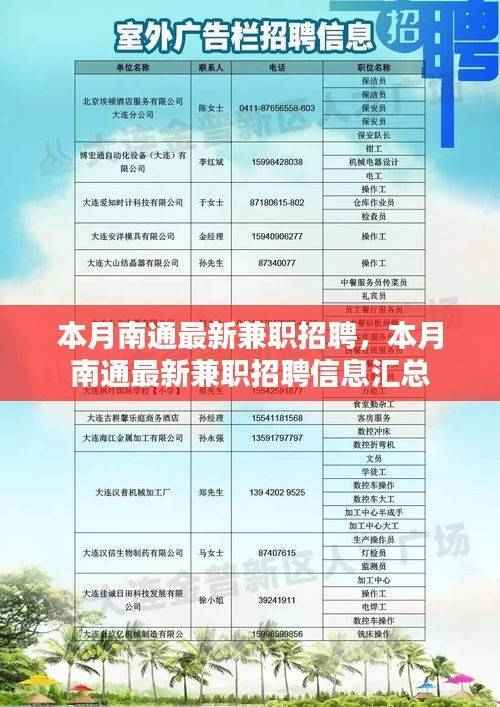本月南通兼职招聘最新信息及汇总