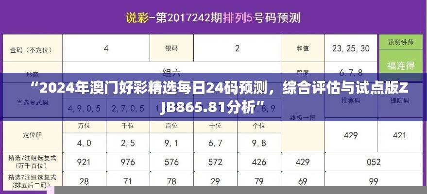 “2024年澳门好彩精选每日24码预测,综合评估与试点版ZJB865.81分析”