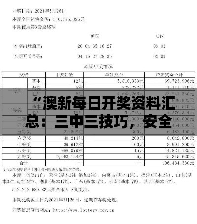 “澳新每日开奖资料汇总:三中三技巧,安全评估策略深度解析——幻想版HLI65.56”