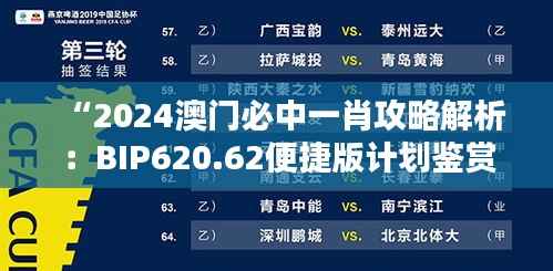 “2024澳门必中一肖攻略解析:BIP620.62便捷版计划鉴赏”