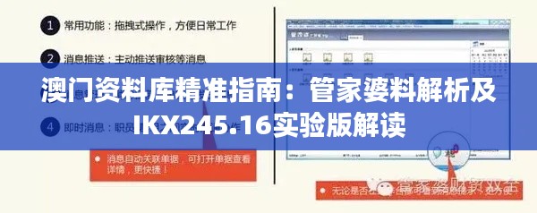 澳门资料库精准指南:管家婆料解析及IKX245.16实验版解读