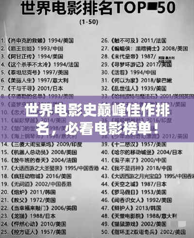 世界电影史巅峰佳作排名，必看电影榜单！